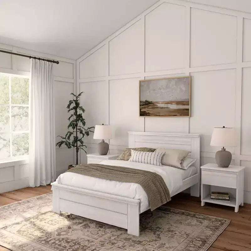 Rama łóżka Plank+Beam Farmhouse w rozmiarze Full z zagłówkiem, platforma z litego drewna