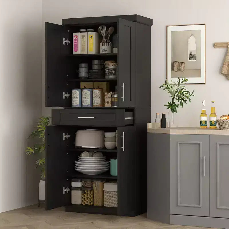 Placard de cuisine moderne indépendant avec portes et tiroir, étagères réglables