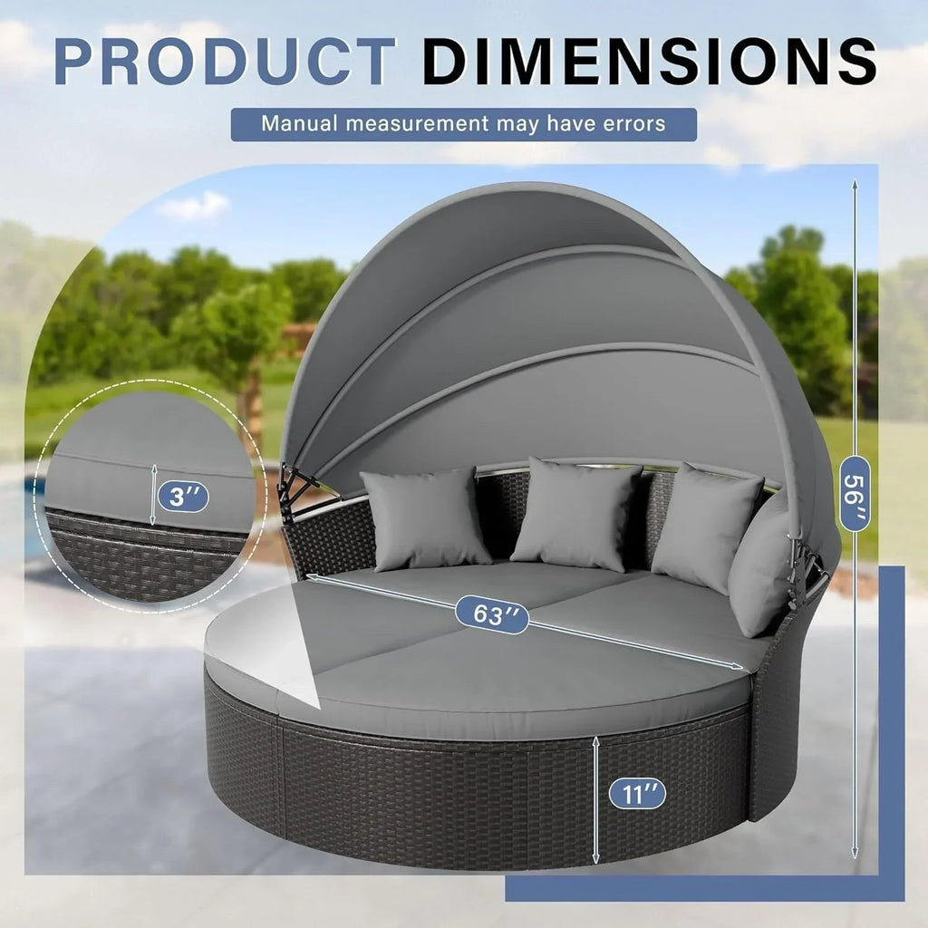 Salon de jardin Nuon 4 pièces/5 pièces avec méridienne en résine tressée et auvent, par Havenside Home