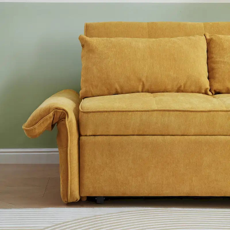Rozkładana sofa z funkcją spania, obita żółtą tkaniną szenilową - 39.00 x 53.50 x 31.50