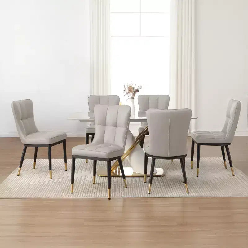 Bekrvio Esszimmerstühle, 6er-Set, moderne Sitzfläche aus Kunstleder mit Polsterung und hoher Rückenlehne, Metallbeine, armlose Küchenstühle für Wohn- und Esszimmer