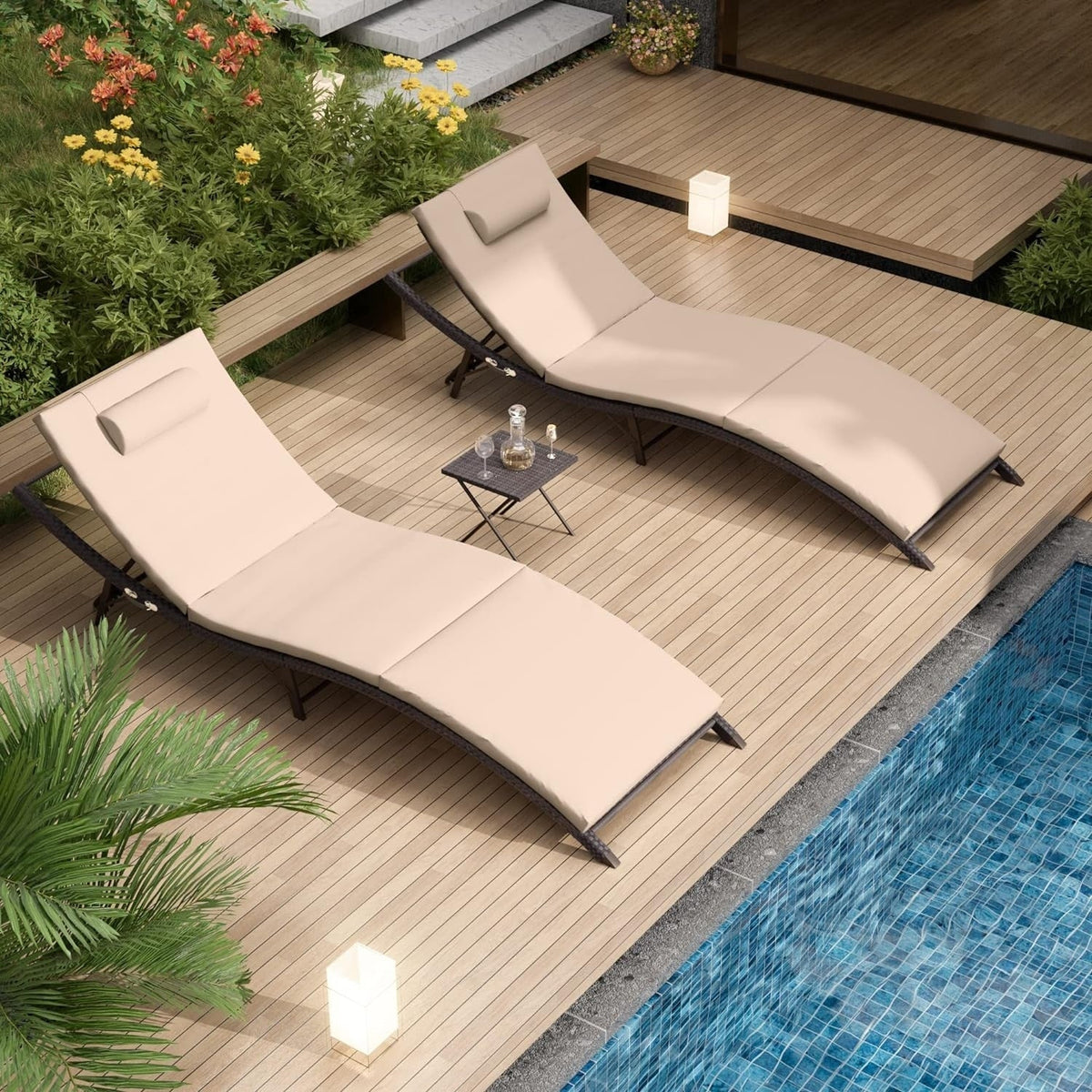Kullavik 3-teiliges Outdoor-Lounge-Set mit Liegestühlen
