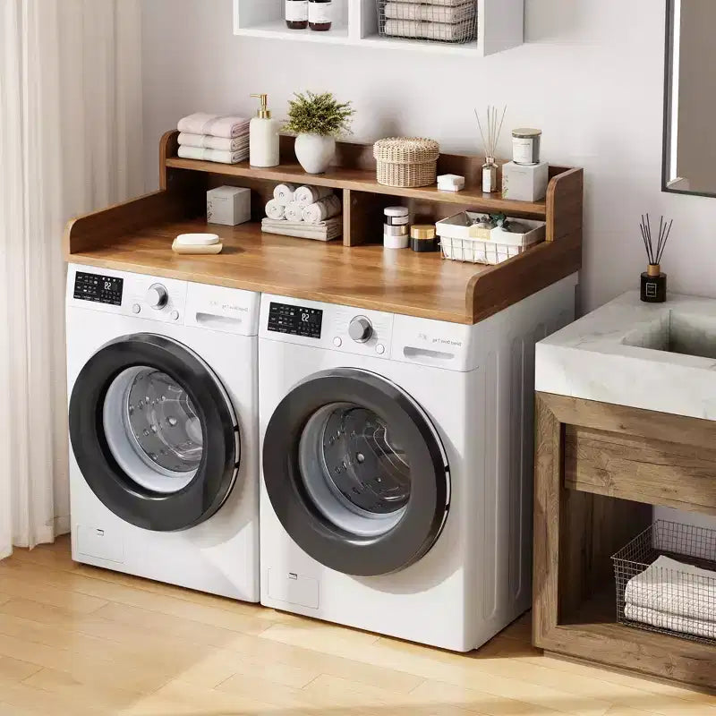 Plan de travail à 2 niveaux pour lave-linge et sèche-linge avec étagère ou tiroirs, couvre-linge avec tapis antidérapant, plateau de 54X27.5 pour plier le linge