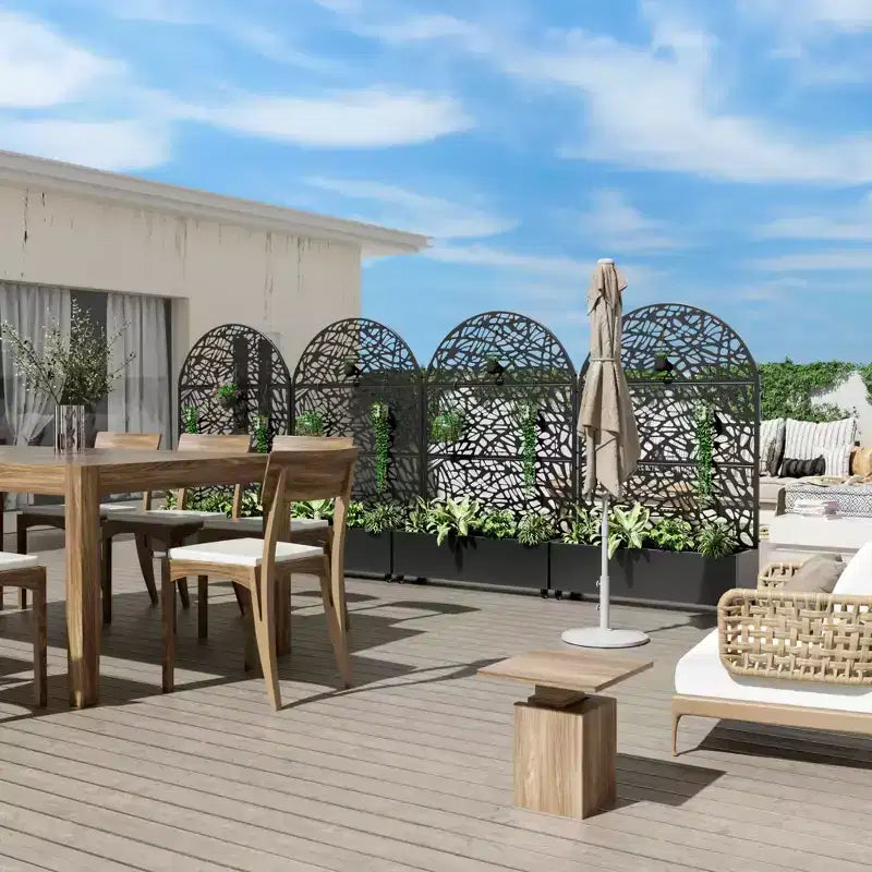Jardinière arquée noire en fer MAYEERTY 72x47 avec treillis, ensemble de 3 pièces, écran décoratif de jardin pour terrasse et balcon