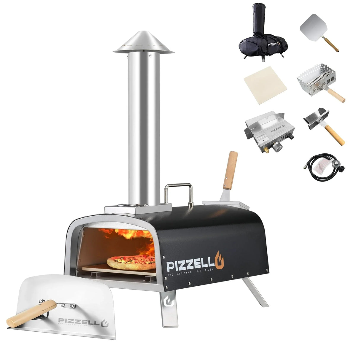 Multifuel-Pizzaofen für draußen, Pizzabäcker für Steinofenpizza mit Gasbrenner und Holzbox - 12 inch