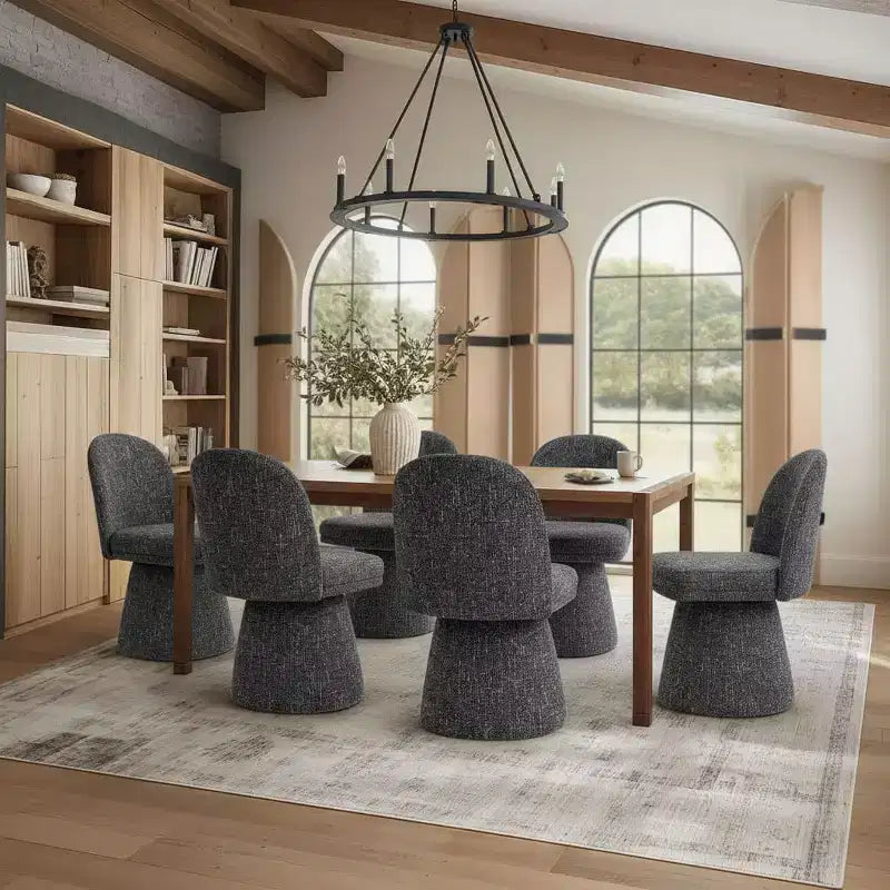 Set van 6 moderne draaibare eetkamerstoelen zonder armleuningen, 360°, met onderstel op voet, elegante accentstoelen voor keuken, eetkamer of kantoor - Panipeachy