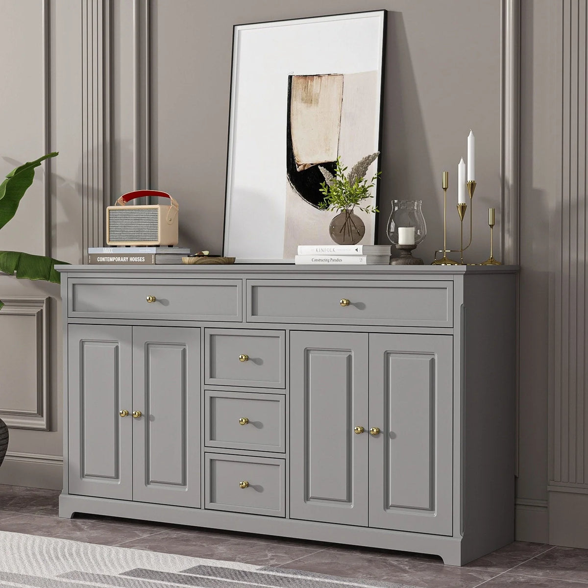 Dressoir/buffetkast van 59.1', wit, mid-century modern, eigentijds en gelakt