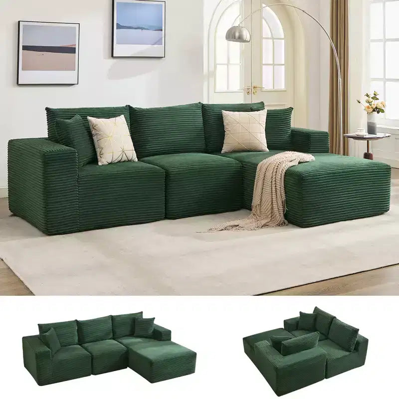 108 Modernes Sofa, 3-Sitzer-Polstersofa in L-Form mit Kissen, Sofa mit tiefer Sitzfläche, keine Montage erforderlich