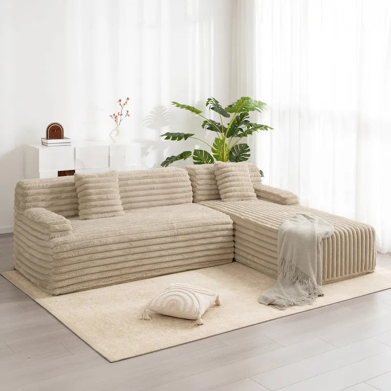 Modułowa sofa narożna Cloud, nowoczesna tapicerowana kanapa z 2 poduszkami dekoracyjnymi, dowolnie konfigurowana, w kształcie litery L