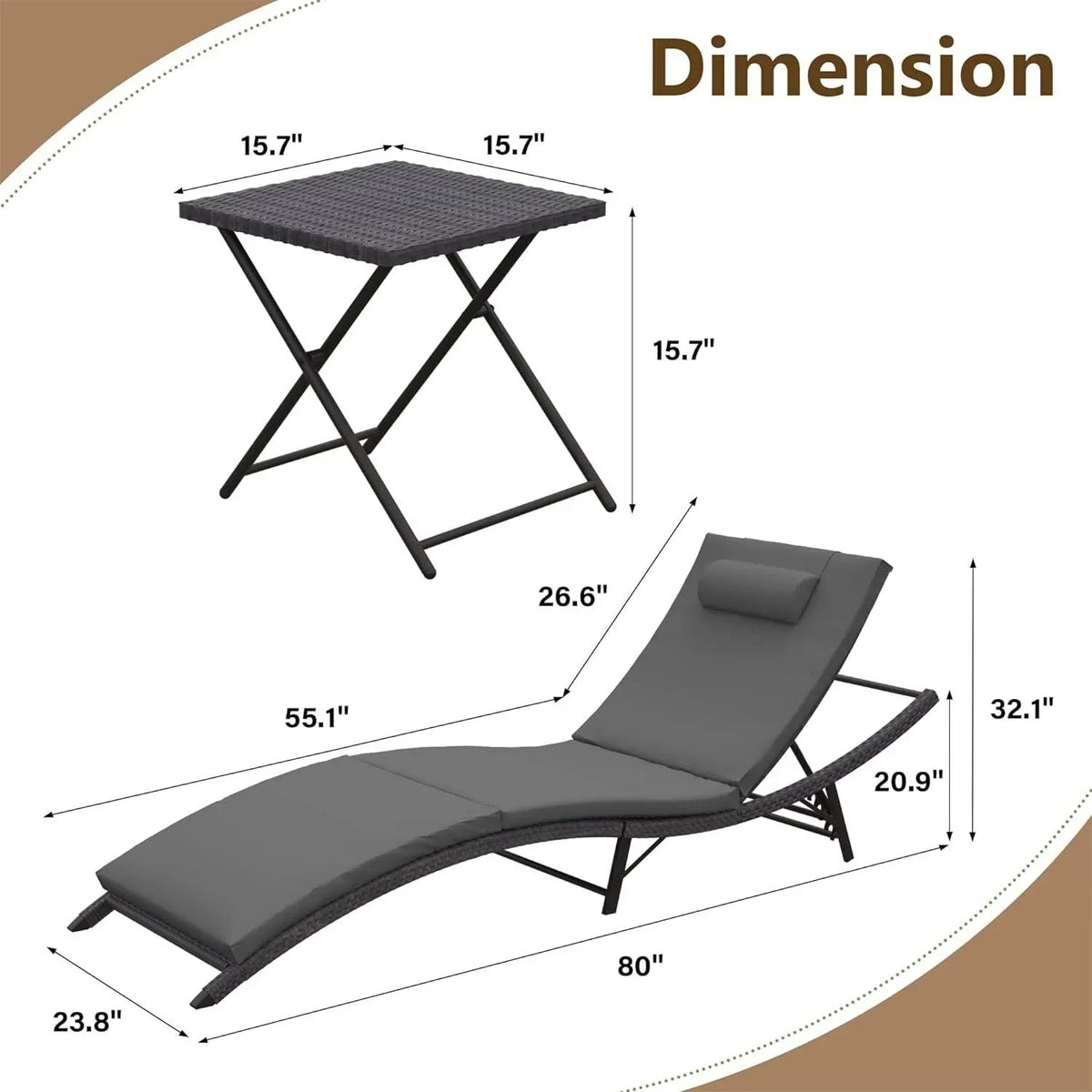 Kullavik 3-teiliges Outdoor-Lounge-Set mit Liegestühlen