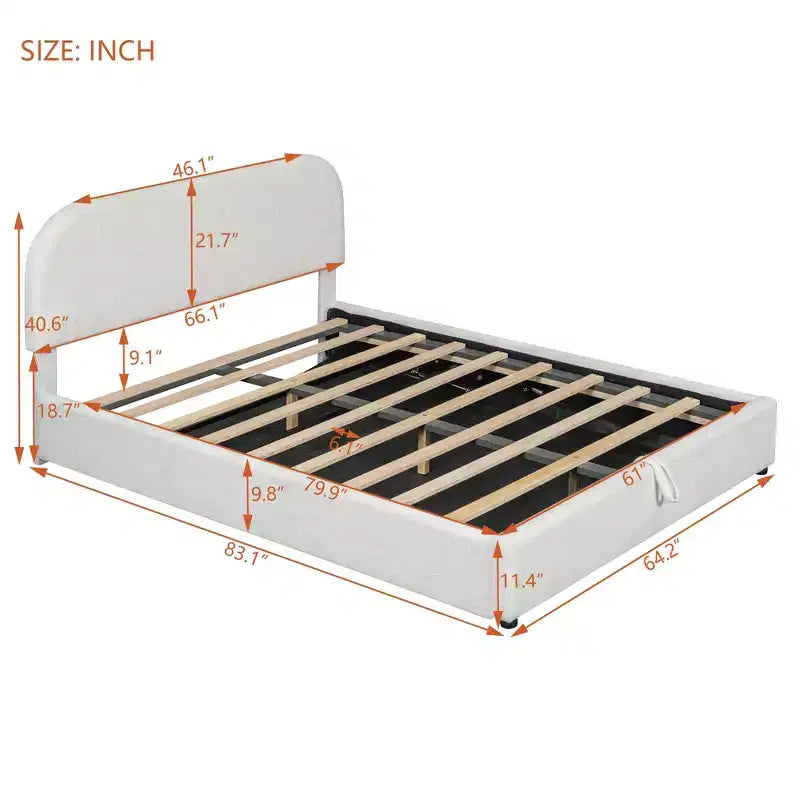 Gepolstertes Bett in Queen-Size mit hochklappbarem Stauraum - Weiß