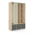 Tvilum, Lola Garderobe mit 3 Fächern und Vorhang, Eichenstruktur/Naturstoff/graues Textil