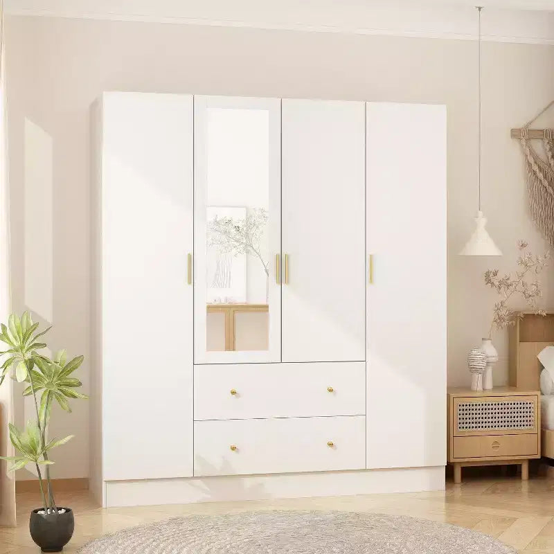 Hitow-kledingkast met 2 grote laden, centraal hanggedeelte en spiegel, minimalistische stijl