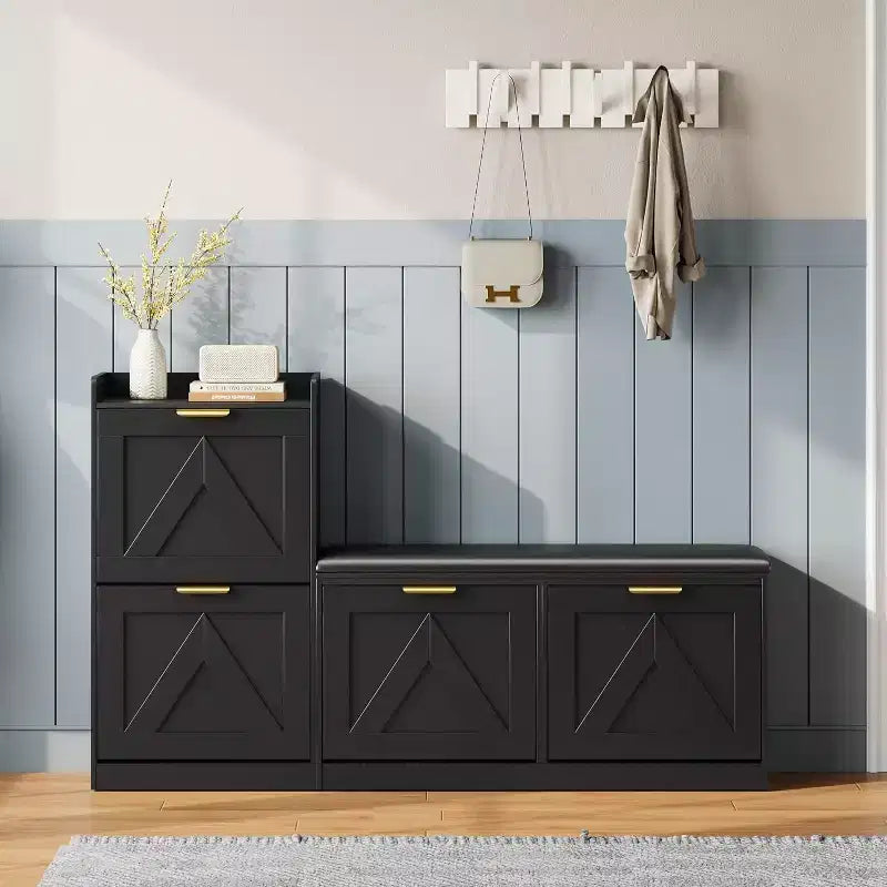 Meuble à chaussures avec banc et 4 tiroirs basculants - Rangement étroit pour entrée, pour 35-40 paires