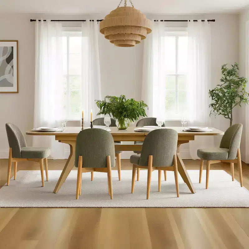 Ensemble de salle à manger de 7 pièces, table à tréteaux extensible de 78-96 avec chaises rembourrées à pieds en bois massif-Panipeachy