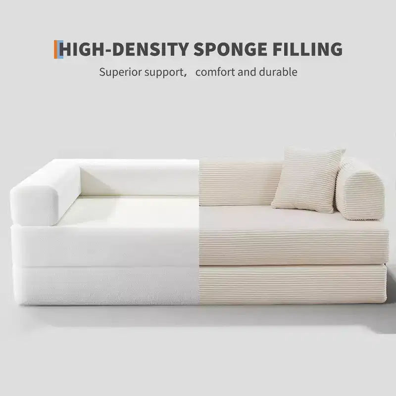 4-in-1-Schlafsofa, 79-Zoll-klappbare Cord-Couch ohne Gestell mit Kissen, ohne Montage, Zweisitzer für kleine Wohnungen