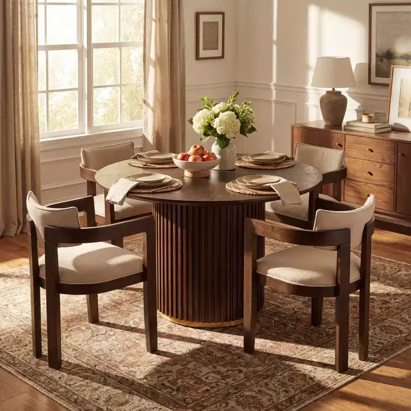 Modernes 5-teiliges rundes Esszimmer-Set von Christopher Knight Home Shankar mit Stühlen aus Kautschukholz und Polsterung