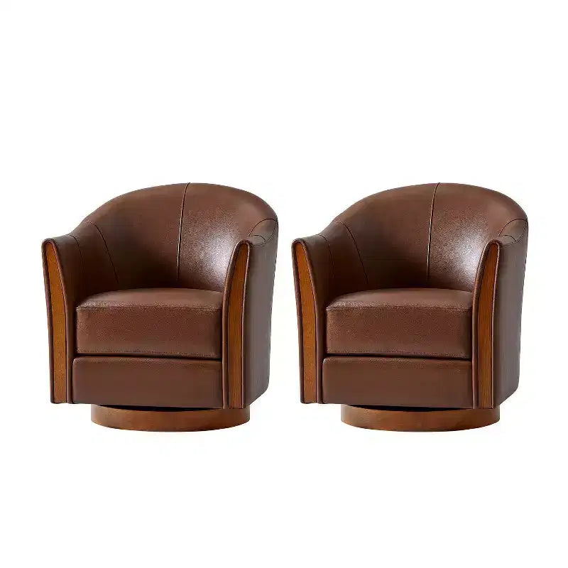 Pocono Übergangs-Stil-Drehfasssessel aus echtem Leder mit Massivholzgestell, 2er-Set, Artful Living Design