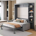 Queensize Murphy-bed met bank, opklapbed in kastformaat met boekenkast en planken voor de logeerkamer of het kantoor