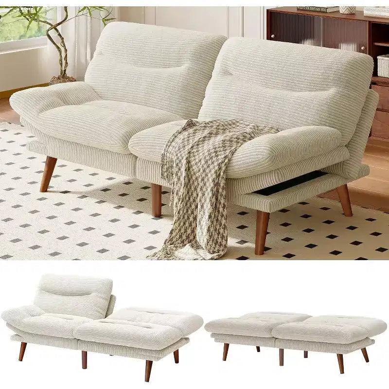 66-Zoll-Schlafsofa aus Cord mit verstellbarer Rückenlehne und Armlehnen, geeignet für kleine Räume, Wohnzimmer oder Büros, auch als Futonsofa nutzbar.