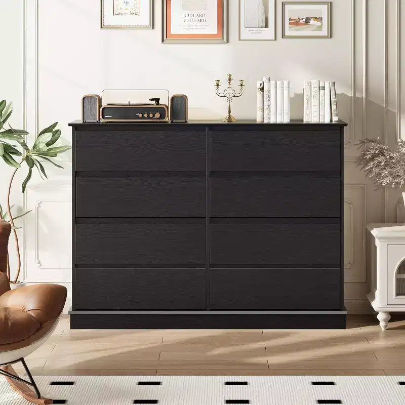 Meuble de rangement à 8 tiroirs, commode avec tiroirs profonds et grand plateau, pour salon, couloir ou chambre d’enfant