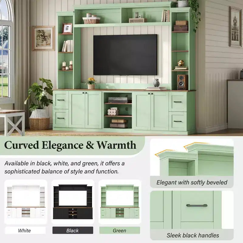 Meuble mural de divertissement de style champêtre ModernLuxe 4 en 1, compatible avec les téléviseurs jusqu'à 70, meuble TV et console multimédia avec étagères réglables et tiroirs