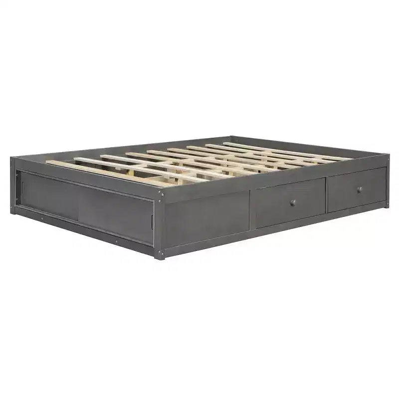 Cadre de lit plateforme grand lit Whisen avec 4 tiroirs de rangement et rangement dans le pied de lit