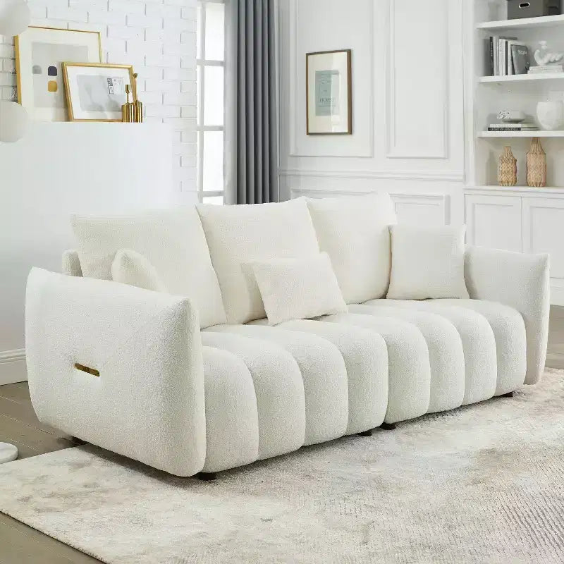 GDFStudio Alanna modernes 3-Sitzer-Sofa mit Teddy-Stoffbezug und Kissen, 79.5