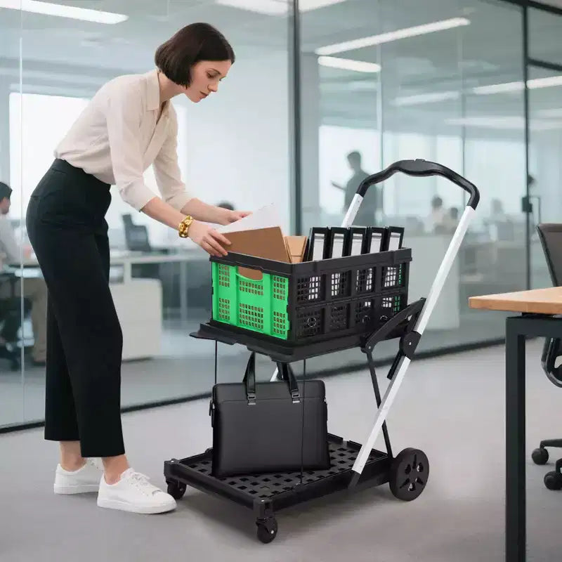 Opvouwbare winkelwagen met 2 niveaus voor boodschappen, draagvermogen van 198 LB, inklapbare boodschappenkar met wielen en afneembare krat voor winkelcentrum en markt, blauw