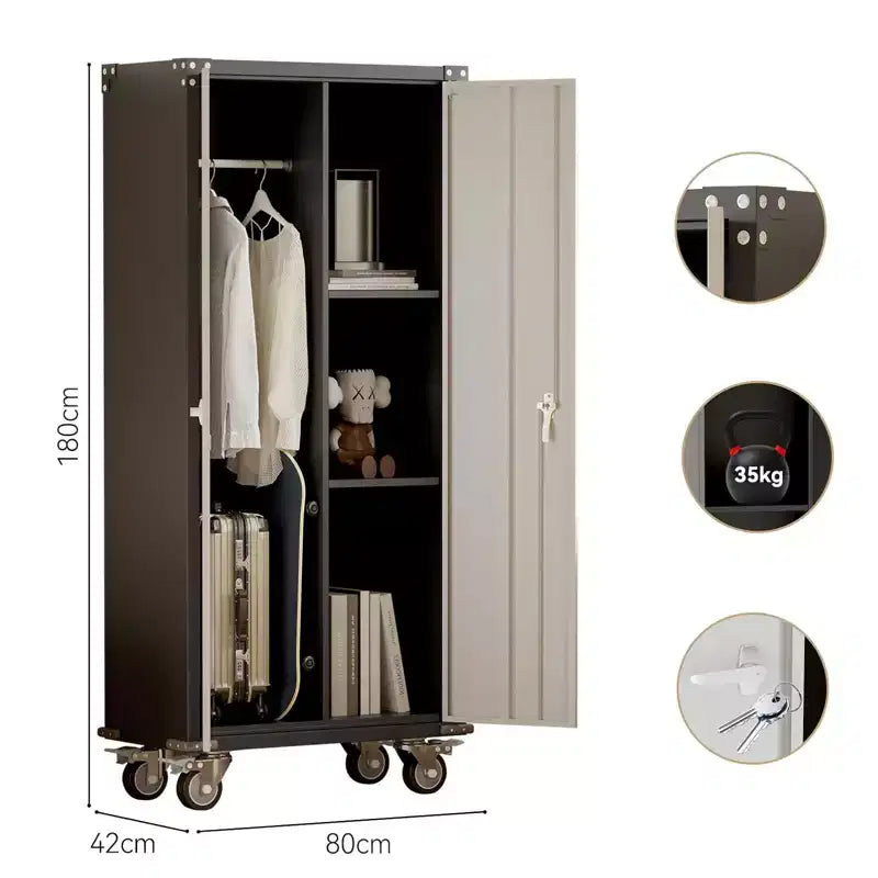 Garagekast op wielen met gereedschapsbord, afsluitbare metalen opbergkast van 72 H met 2 deuren en 4 verstelbare planken voor de garagewerkplaats