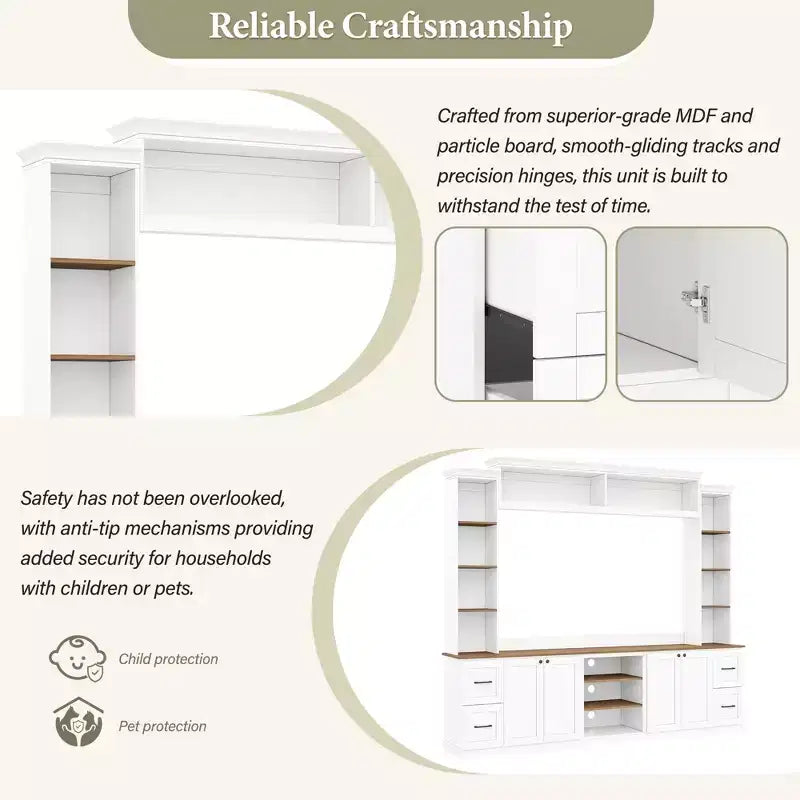 Meuble mural de divertissement de style champêtre ModernLuxe 4 en 1, compatible avec les téléviseurs jusqu'à 70, meuble TV et console multimédia avec étagères réglables et tiroirs