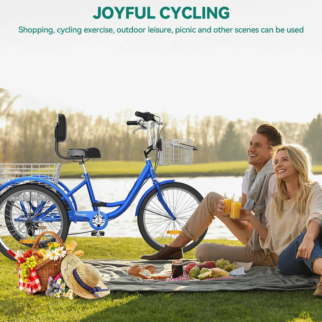 Tricycle pour adultes de 26 pouces, vélo à 3 roues, 7 vitesses