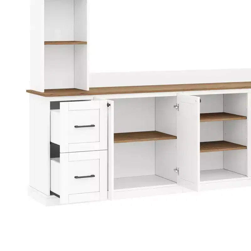 Meuble mural de divertissement de style champêtre ModernLuxe 4 en 1, compatible avec les téléviseurs jusqu'à 70, meuble TV et console multimédia avec étagères réglables et tiroirs
