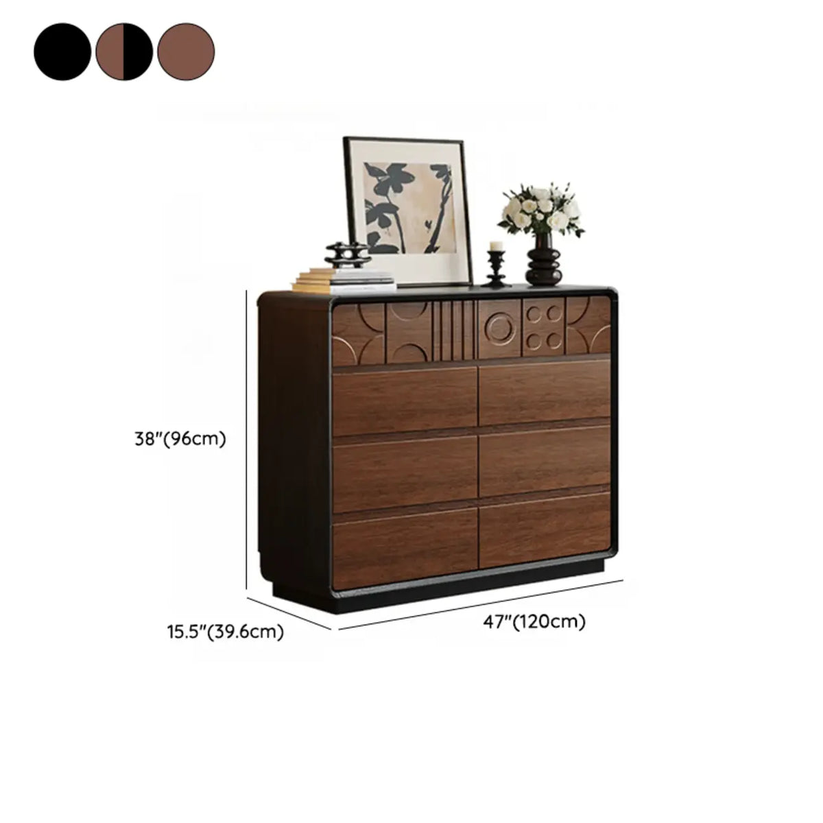 Drewniana komoda inspirowana stylem art déco z geometrycznymi rzeźbieniami