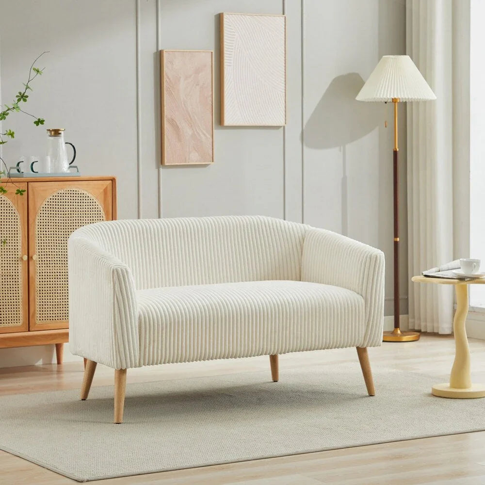 2-Sitzer-Sofa mit Cordbezug und Beinen aus Walnussholz