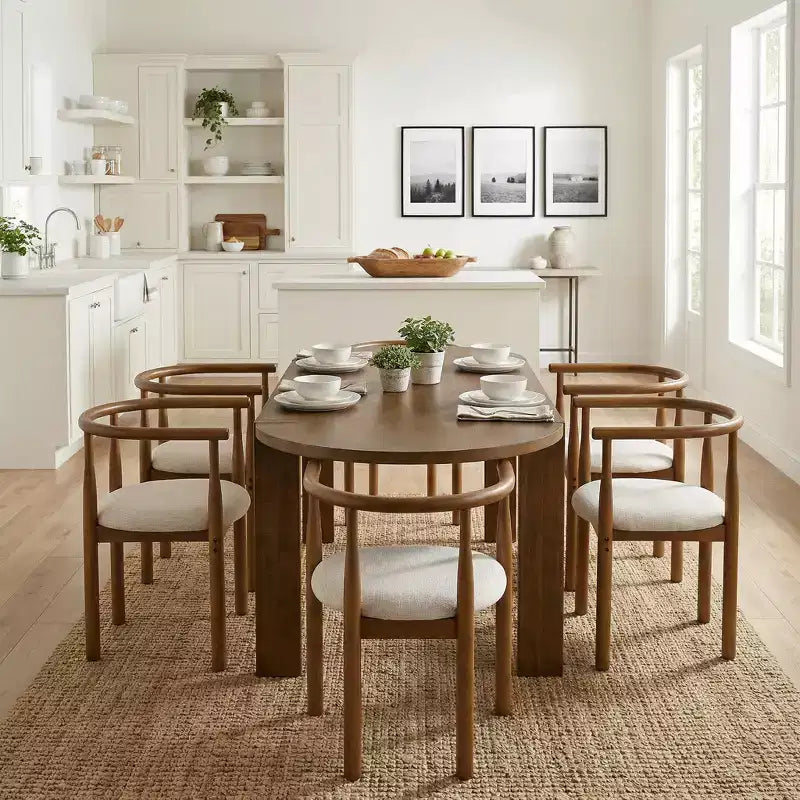 Eetkamerset met 7-delige ovale eettafel voor 6 personen, grote familiekeukentafel van 71', met 6 gevoerde eetkamerstoelen, walnoot - Christopher Knight Home