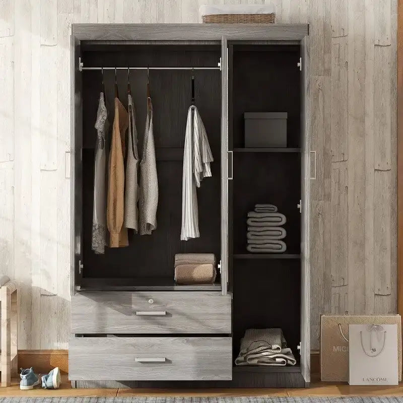 Armoire à 3 portes miroir avec étagères et 2 tiroirs