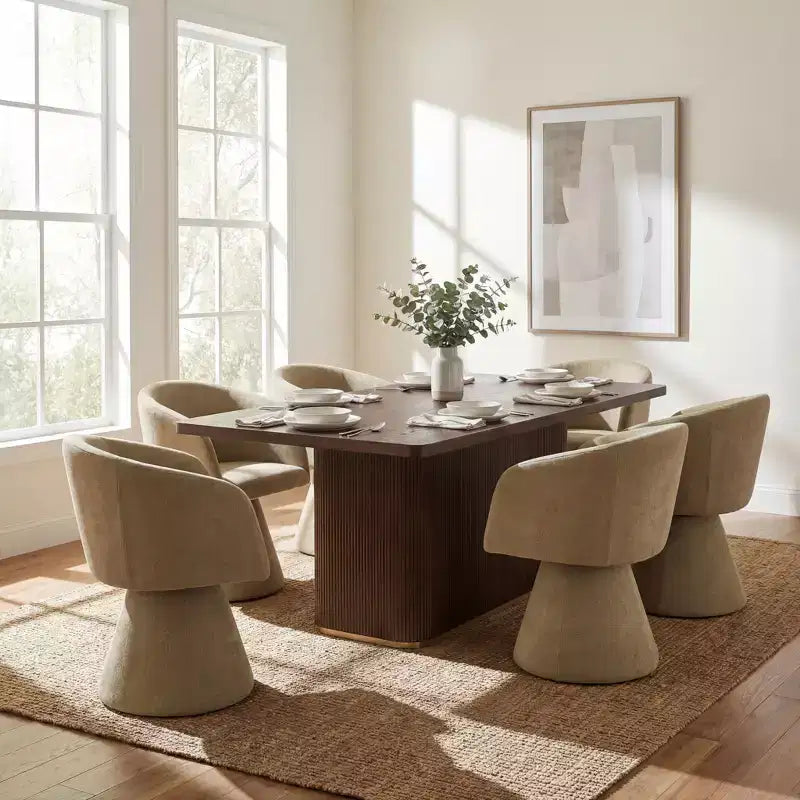 Christopher Knight Home Yodsak modernes 7-teiliges Esszimmer-Set aus Holz und Metall mit um 180 drehbaren Stühlen
