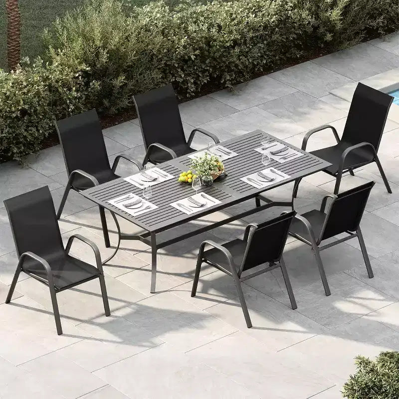 Terrassenstühle, stapelbares Outdoor-Esszimmerstuhlset mit 4/6 Stühlen aus wetterfestem, leichtem Textilene und Armlehnen für Garten und Poolbereich