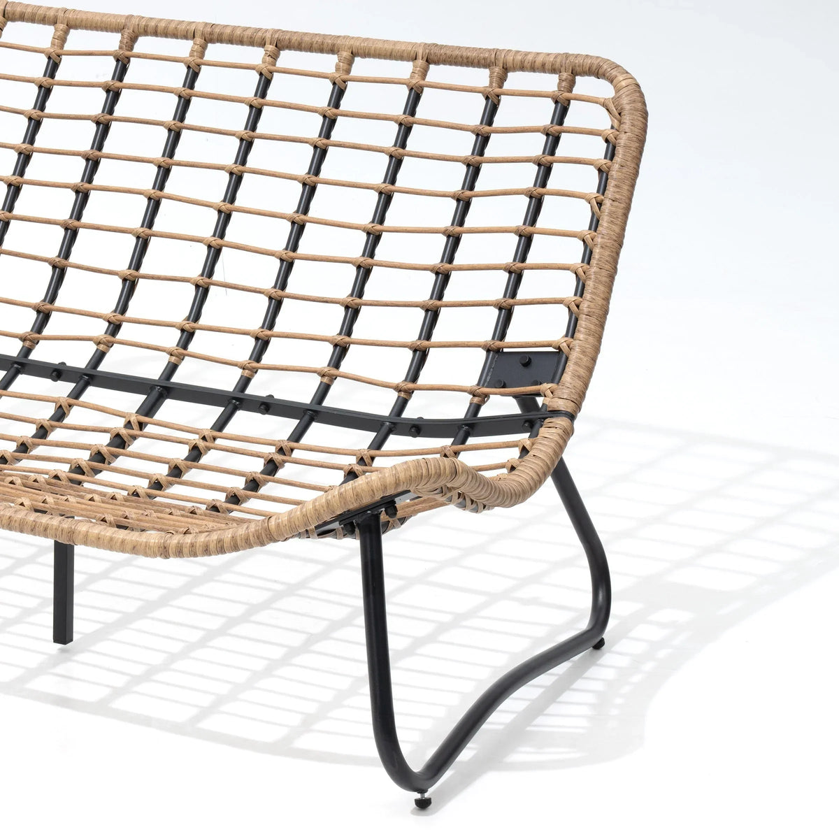 Doppel-Papasan-Sofa mit Sitzkissen, wetterfestes PE-Rattan und Metallgestell für Innen- und Außenbereich