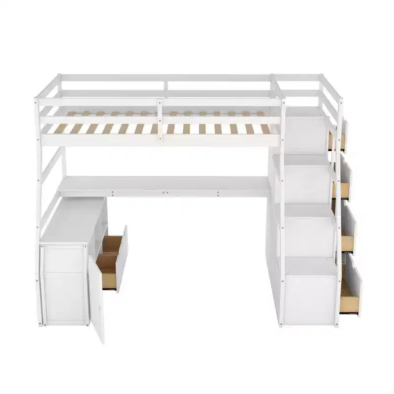 Hoogslaper voor 1-persoonsbed met 7 laden, 2 planken, kast en bureau voor kinderen en tieners