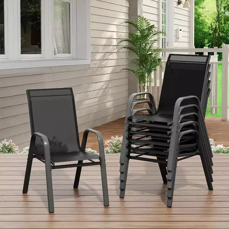 Terrassenstühle, stapelbares Outdoor-Esszimmerstuhlset mit 4/6 Stühlen aus wetterfestem, leichtem Textilene und Armlehnen für Garten und Poolbereich