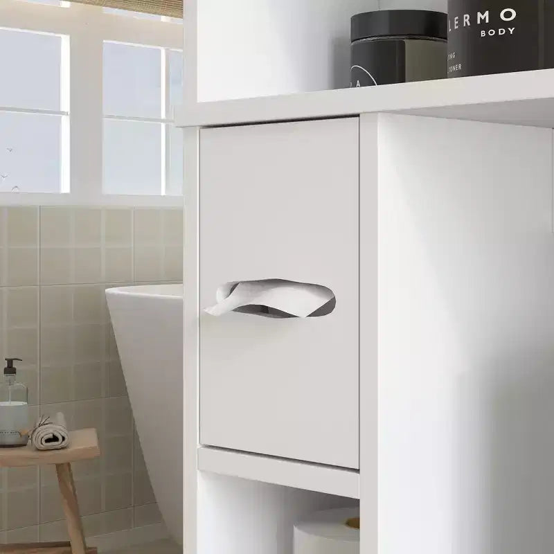 HOMCOM Toilettenregal mit Schrank, moderner Badezimmer-Organizer über der Toilette mit 2 Türen, Toilettenpapierhalter, freistehend und platzsparend
