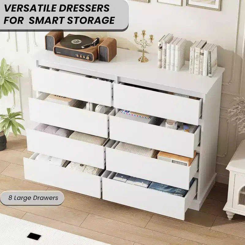 Meuble de rangement à 8 tiroirs, commode avec tiroirs profonds et grand plateau, pour salon, couloir ou chambre d’enfant