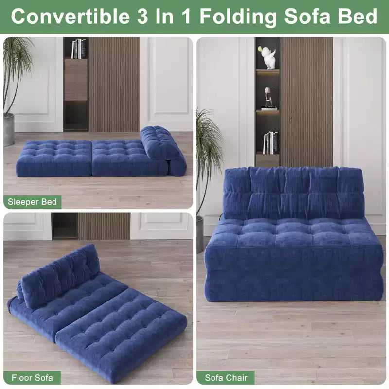 Klappbares Schlafsofa-Futon aus Cord in voller Größe, umwandelbarer Bodenschlafsessel mit Kissen und Rückenstütze