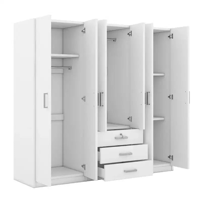 Kleiderschrank aus Holz mit 6 Türen und Schubladen fürs Schlafzimmer