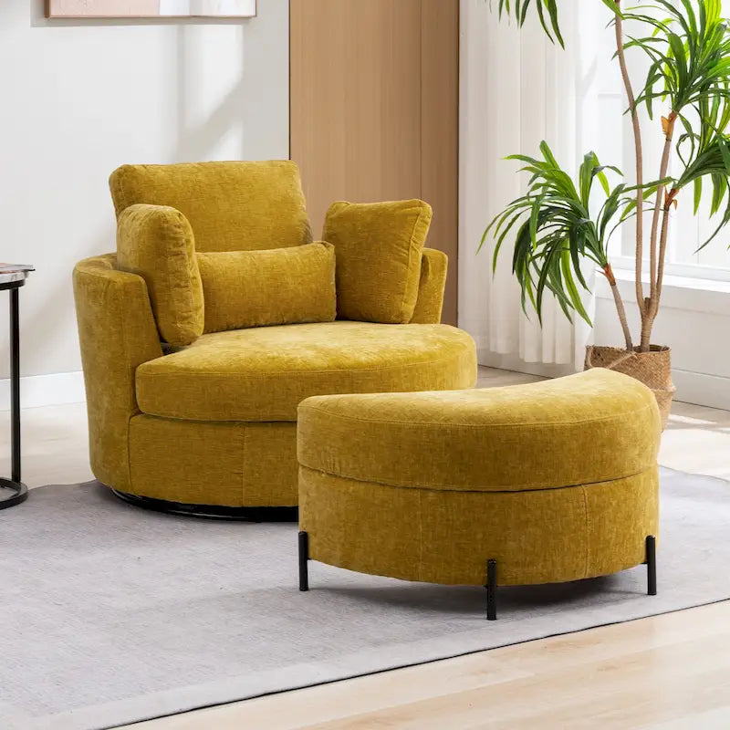Gestoffeerde draaibare fauteuil van 42.3W met 4 kussens en halvemaanvormige opbergpoef