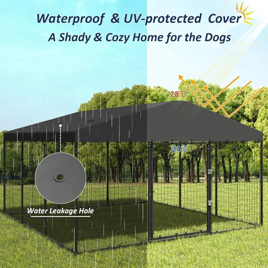 W 118 x D 118 x H 70 Große Hundezwinger für draußen, robuster Hundekäfig mit wasserdichtem Dach