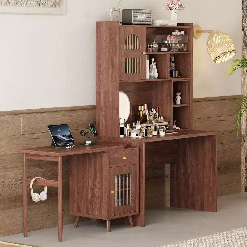 Nowoczesne drewniane biurko komputerowe Okak do domowego biura z blatem, krzesłem i regałem na książki, biurko z miejscem do przechowywania dla nastolatków i uczniów, do nauki i biura