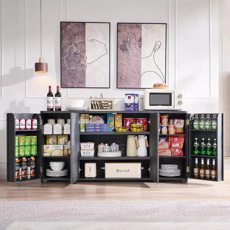 Küchenbuffet-Sideboard mit 4 Türen und Einlegeböden, modernes großes Sideboard mit Stauraum, 66 Kaffeebar-Schränkchen mit Stauraum